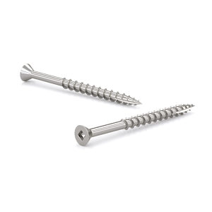 18-8 Stainless Steel Pressure Treated Wood Screw, Flat Head with Nibs, Square Drive, Coarse Thread, Type 17 Point