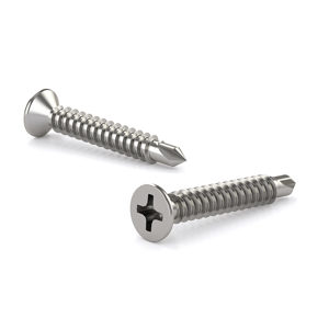 410H Stainless Steel Metal Screw, Flat Head, Phillips Drive, Self-Tapping Thread, Self-Drilling Point