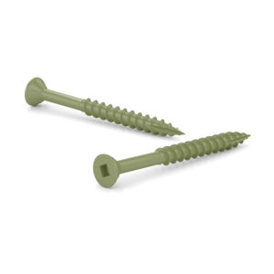Green Deck Screw, Flat Head with Nibs, Square Drive, Coarse Thread, Type 17 Point